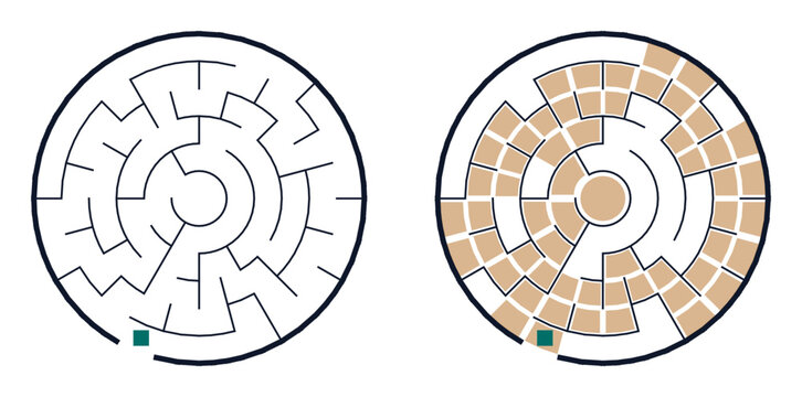 Circular summer maze game with paths and dead ends for fun  