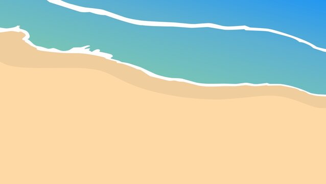 Serene Beach Scene with Ocean Waves on Sandy Shore.A tranquil beach scene with gentle ocean waves lapping at the sandy shore under a clear blue sky.