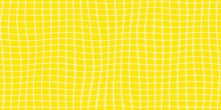 wavy grid pattern on yellow background lines curved geometric design abstract art modern minimalist visual effect deformation distortion square mesh network