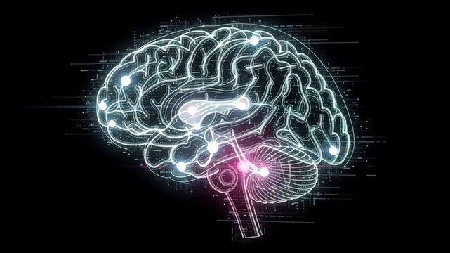 Brain with glowing neural connections.