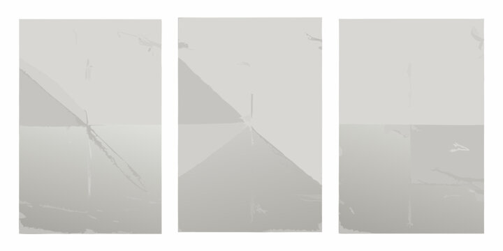three vertical sheets of white paper with visible creases and shadows texture folded document stationery blank office supplies minimalist simple design