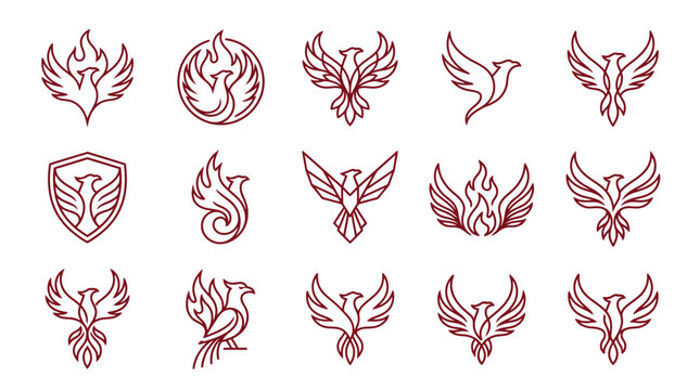 Phoenix Logo Collection: Mythical Bird Icon Set, Fire Emblem, Rebirth Symbol