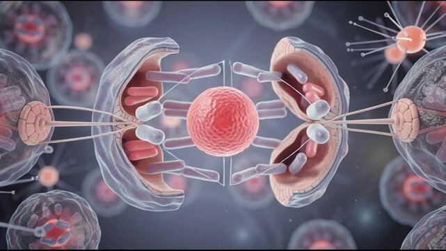 Cell division under microscope closeup 1.