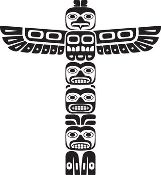 Traditional native american totem pole with bird figure