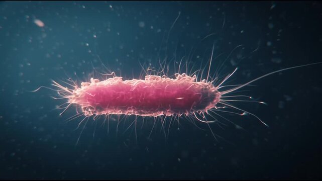 Closeup of a microscopic pink protozoan.