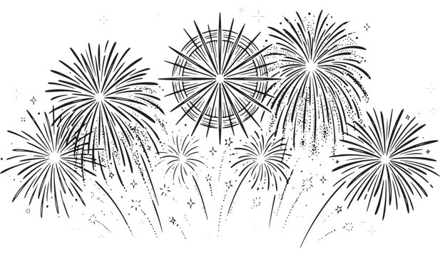 Set of hand drawn fireworks illustrations isolated on white background with fireworks celebration explosion pyrotechnics illustration