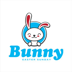 Fototapeta premium Happy Easter Greeting Label with Cute Bunny and Typography Vector Illustration