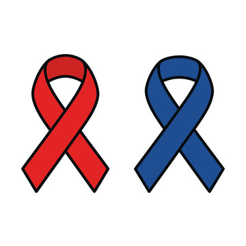 Red and blue awareness ribbons isolated on a white background