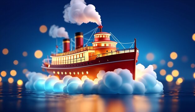 Steamship with Smoke Stack