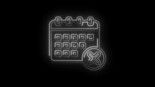 Neon Calendar Icon With Cancel Mark Glowing Animation Time Management Deadline Rejection Event