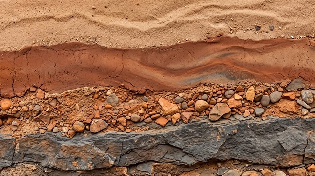 Cross section of earth layers showing sand clay gravel and rock strata