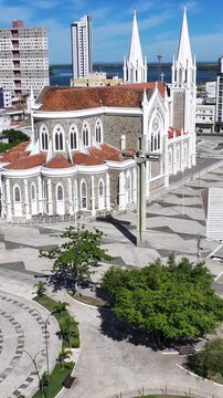 Sagrado Coracao De Jesus Cathedral At Petrolina In Pernambuco Brazil. Dom Malan Square. Downtown City. Beautiful Church. Sagrado Coracao De Jesus Cathedral In Petrolina. Religious Skyline.