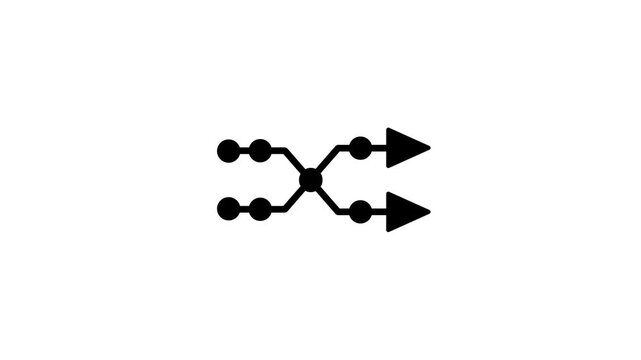 A network diagram icon showing multiple nodes connected with arrows pointing outward representing data flow or routing paths