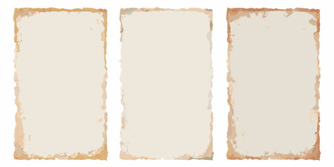 Fototapeta premium three vertical vintage paper sheets with torn edges on transparent background papers old document antique look vector illustration sepia tone nostalgic