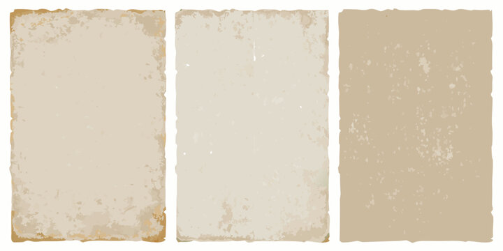 three vertical sheets of vintage aged parchment transparent background paper old document antique scroll sepia tone grunge texture historical look ancient
