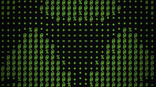 Large green text made of smaller characters against a dark background