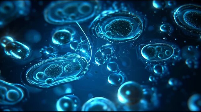 Microscopic view of blue cells.