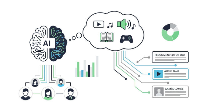 AI algorithm analyzing user data for personalized content recommendations and media consumption