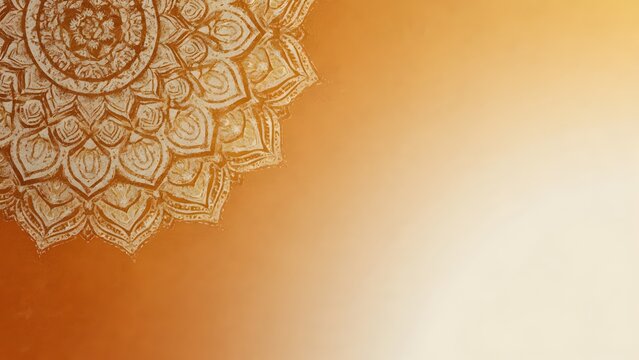 Traditional Indian floral mandala pattern on orange gradient background