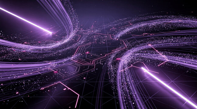Abstract cyber background with violet particle streams
