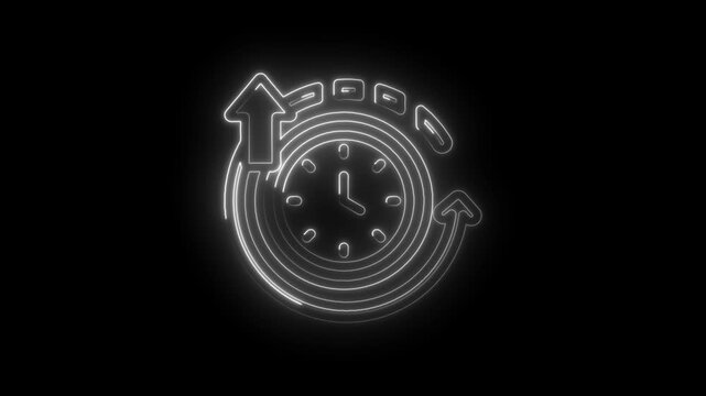 Neon clock with circular arrows and progress indicators representing time management icon