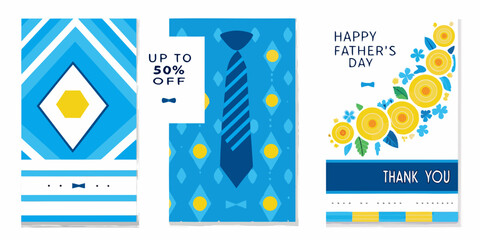 three father s day greeting card designs with blue and yellow patterns cards holiday celebration fathersday © Bithi