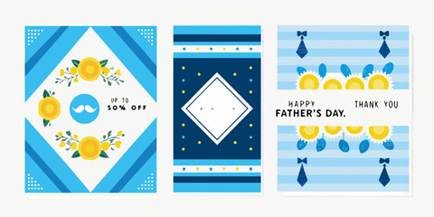 three father s day greeting cards with blue yellow floral and tie designs design mustache diamond © Bithi