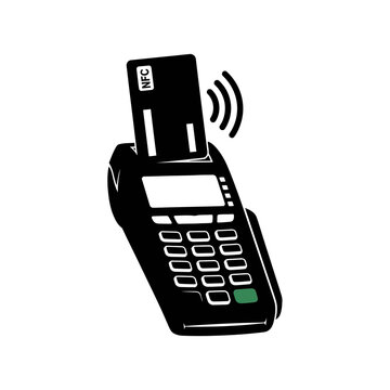 Contactless credit card payment terminal pos machine with terminal contactless transaction technology wireless commerce business customer purchase electronic interface
