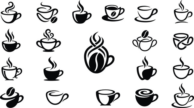 Coffee cup icon. Set of vector cups with coffee. Coffee cup logo. big coffee set.