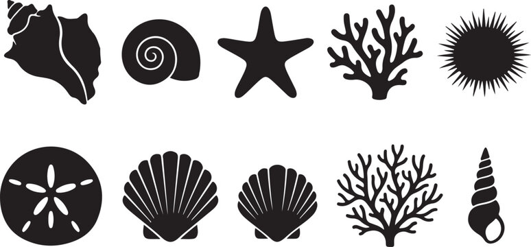 Black and white ocean icons set