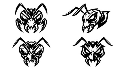 Aggressive ant insect head mascot vector logo set. © Zity