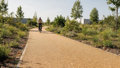 Fototapeta premium Medium shot of a bike path underlaying plantbased asphalt binder emphasizing green transportation routes and innovative materials.
