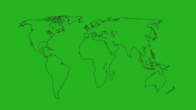 World Map Contour Lines Isolated on Chroma Key Animation 4K Video