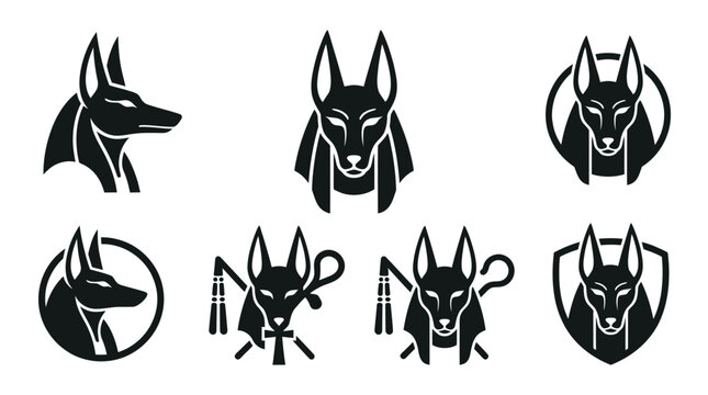 Ancient Egyptian Anubis jackal head icons.