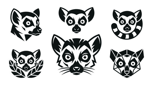 Collection of lemur face logos and geometric symbols.