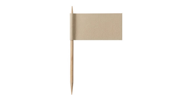 Small blank kraft paper flag on a wooden stick for food or cake decoration isolated on a clear transparent background isolated on transparent background