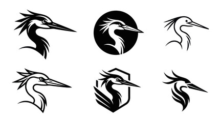 Obraz premium Heron and crane bird head vector logos.