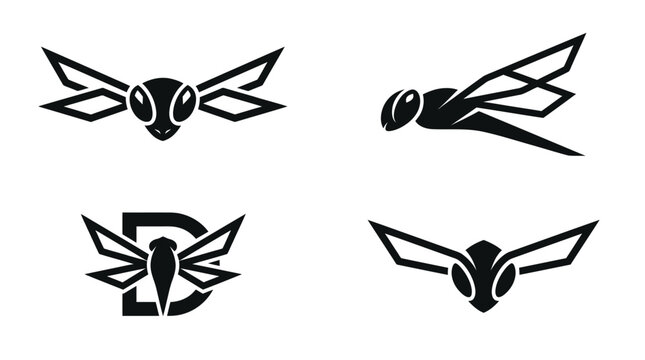 Geometric wasp and hornet insect logo icon set.
