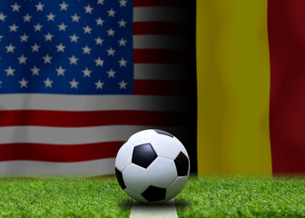 Naklejka premium Football Cup competition between the national America and national Belgium.