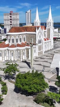 Dom Malan Square At Petrolina In Pernambuco Brazil. Sagrado Coracao De Jesus Cathedral. Medieval Building. Downtown District. Dom Malan Square At Petrolina In Pernambuco Brazil. Religion Skyline.