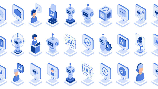 Set of blue isometric digital technology and business icons for web design and mobile application development projects Vector