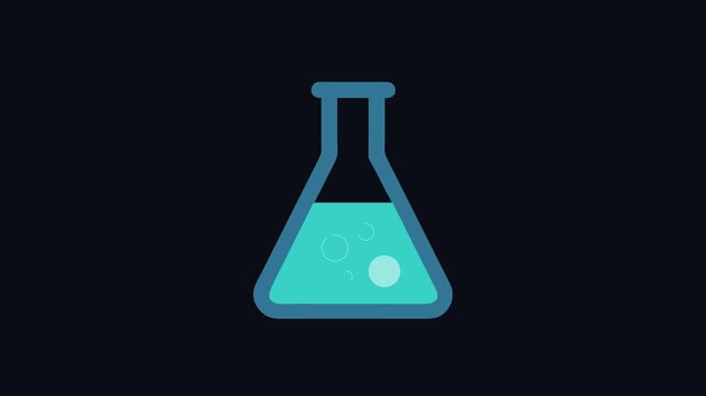 Teal Erlenmeyer flask with bubbles on black background illustration