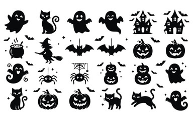 Obraz premium Halloween vector icons set ghosts cats bats spiders pumpkins and haunted houses