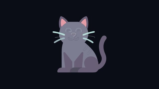 Cute gray cat illustration with flat graphic design style