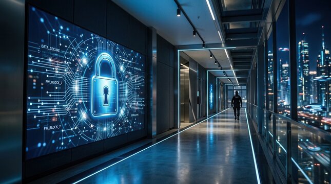 Glowing Padlock Icon Symbolizing Health Data Protection in a Hospital's Digital Security on display symbolizes importance