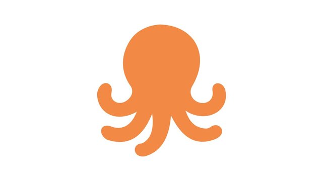 Cute Animated Orange Octopus Flat Vector Marine Animal Icon Motion Graphic