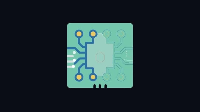 Modern square circuit board illustration with simple design style
