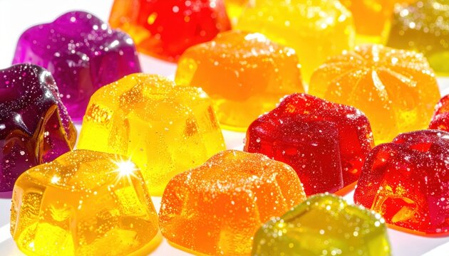 Assorted Fruit Jellies Glistening with Vibrant Colors