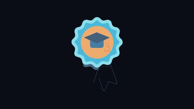 Graduation cap badge icon with ribbon on black background