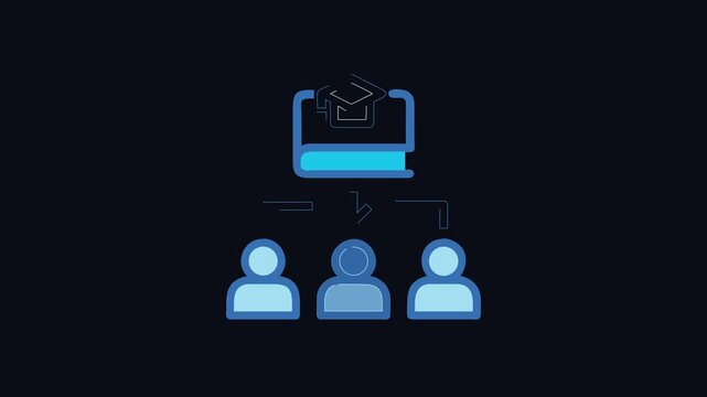 Knowledge transfer illustration with book graduation cap and people